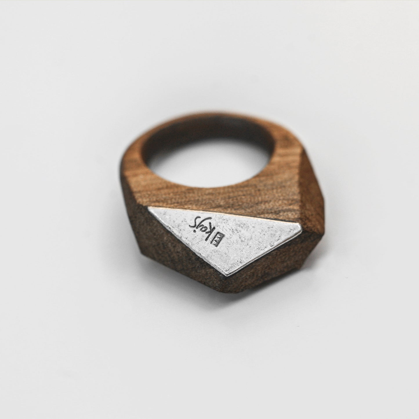 GEOMETRIC WALNUT WOOD RING {silver & wood}