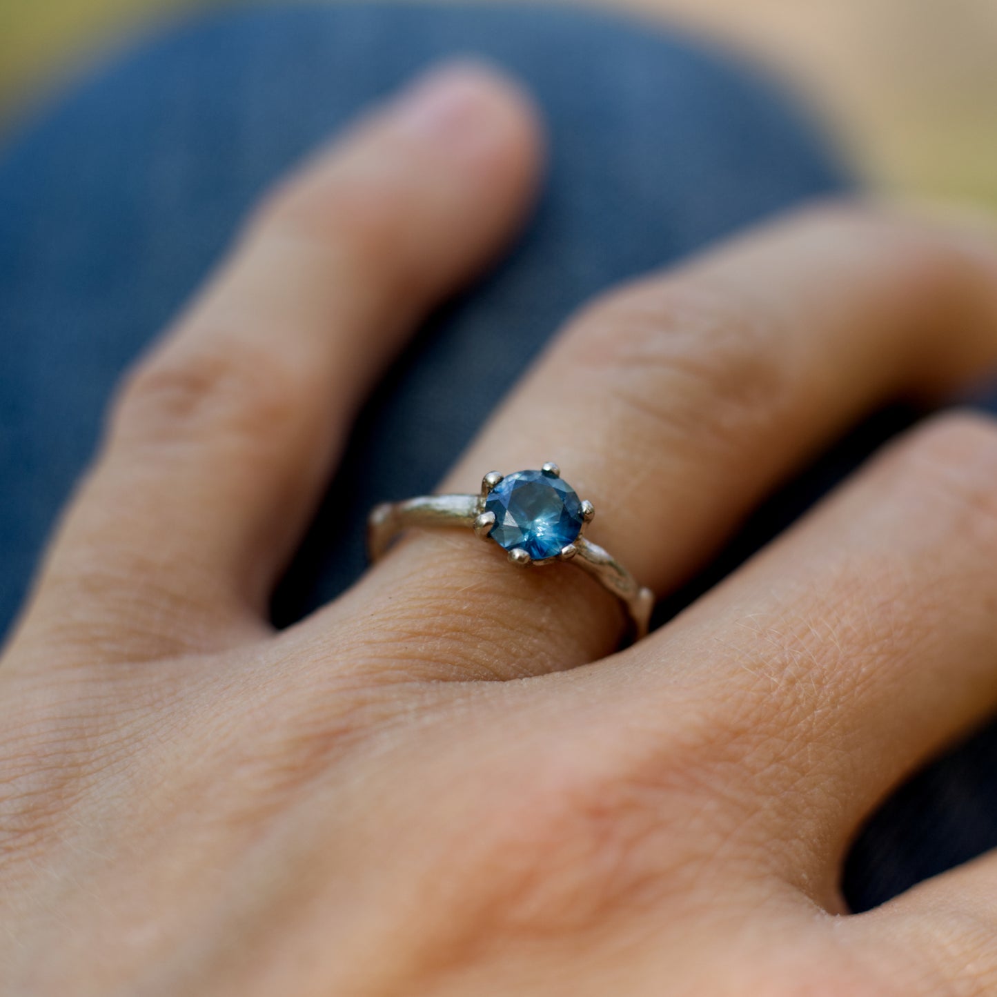 BLUE MONTANA SAPPHIRE BRANCH RING { 14K White Gold }