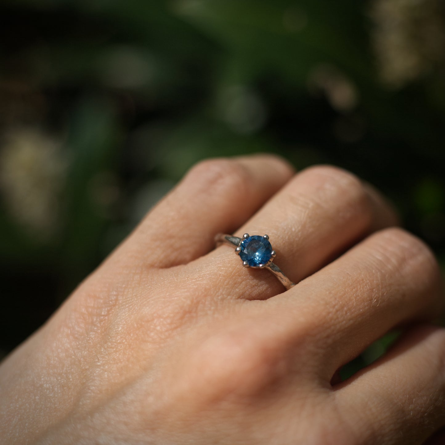 BLUE MONTANA SAPPHIRE BRANCH RING { 14K White Gold }