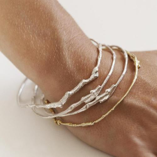 Branch Bangle in Recycled Sterling Silver and Yellow Gold